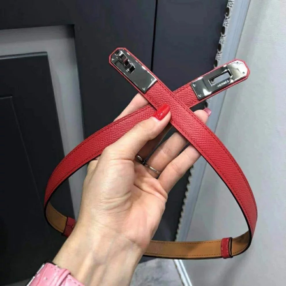 Hermes Belt Top version New Full Set Belt Women's First Layer Cowhide Leather Casual All-Matching Fashion Belt Kelly Women's Thin Belt
