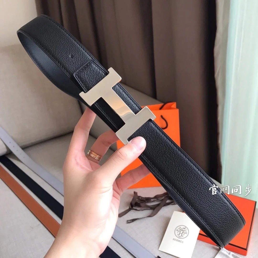 Hermes Belt Top version Belt Men's Leather Belt H Buckle Classic Business Casual Belt High-End Quality