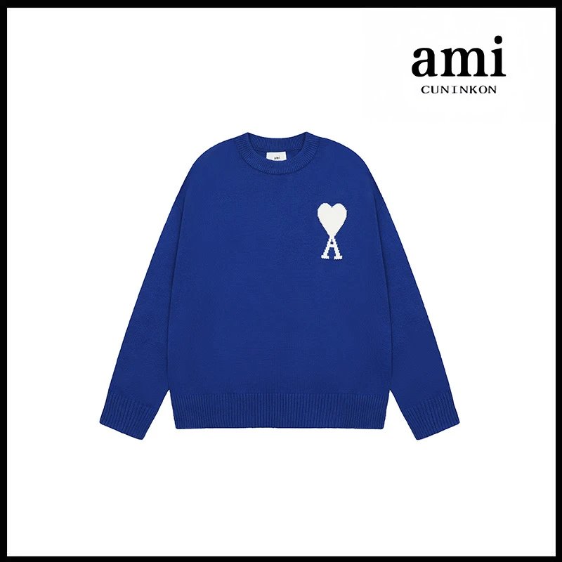 Ami Sweater Knitwear Classic round Neck Big Heart Jacquard Pullover Sweater Loose and Idle Sense Casual Couple Outfit-CY