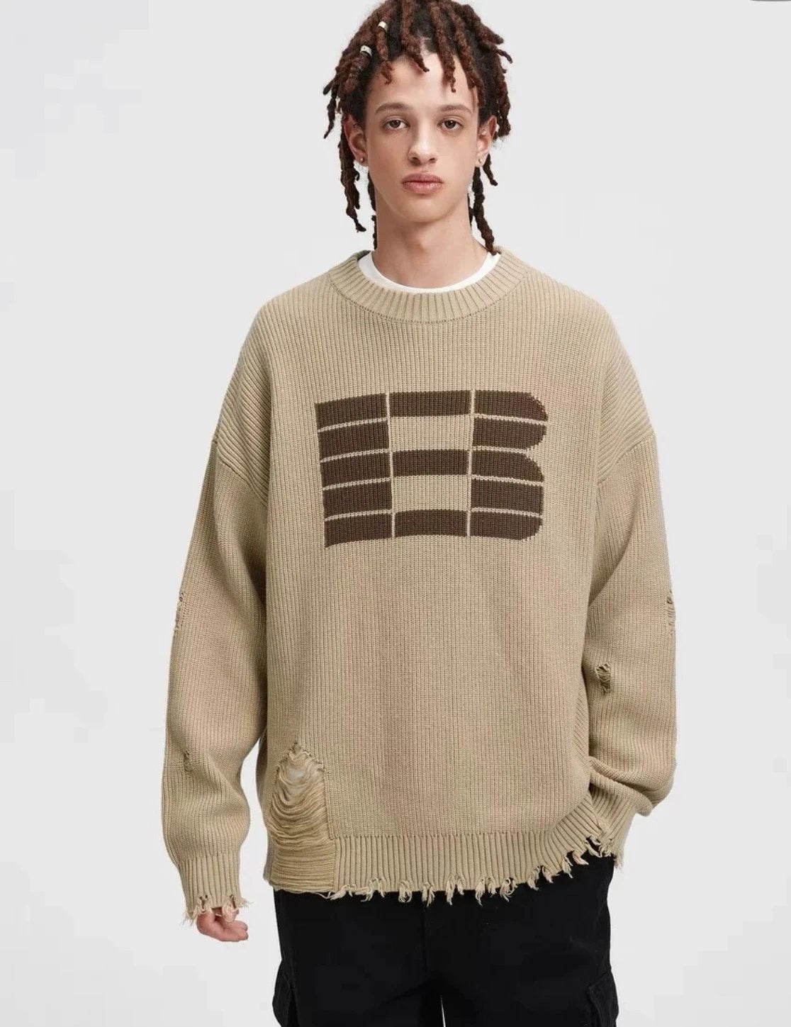 Balenciaga Sweater Large chest B Classic Jacquard Hollow Knit Sweater Unisex Coat