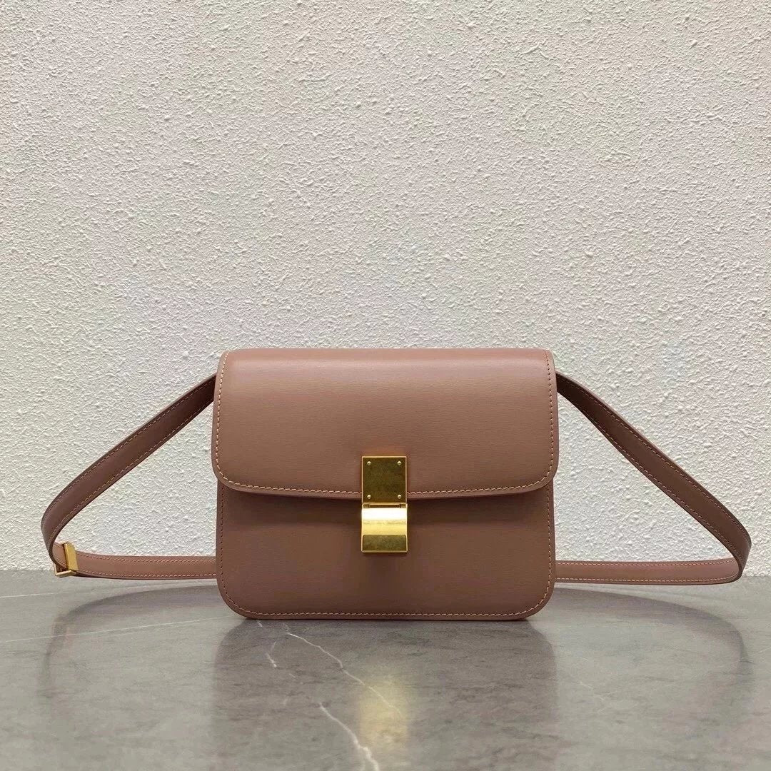 Celine women's bag Top version 【Original Leather】Classic ClassicBox Bag Teen Square Bag Stewardess Bag Box Bag Toothpick Pattern Cowhide Crossbody Women's Bag18.5cmTeenbox Bag