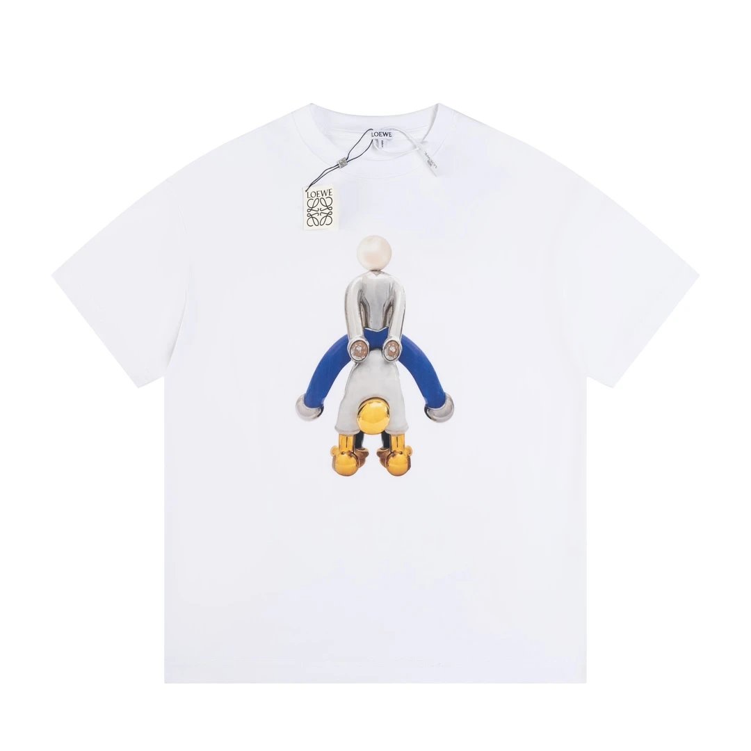 LOEWE T-shirt Cartoon Pattern on the Chest logo round Neck Short Sleeve25ss New pure cotton T Unisex T-Shirt OS Loose Fit Base Shirt Top Half Sleeve T-Shirt