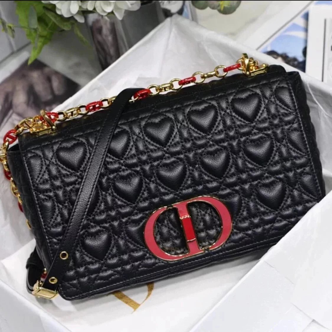 Dior Women's Bag Top version Caro2023Spring New,Cowhide with Classic Rhombus Women's Bag Chain Bag Shoulder Crossbody Handbag