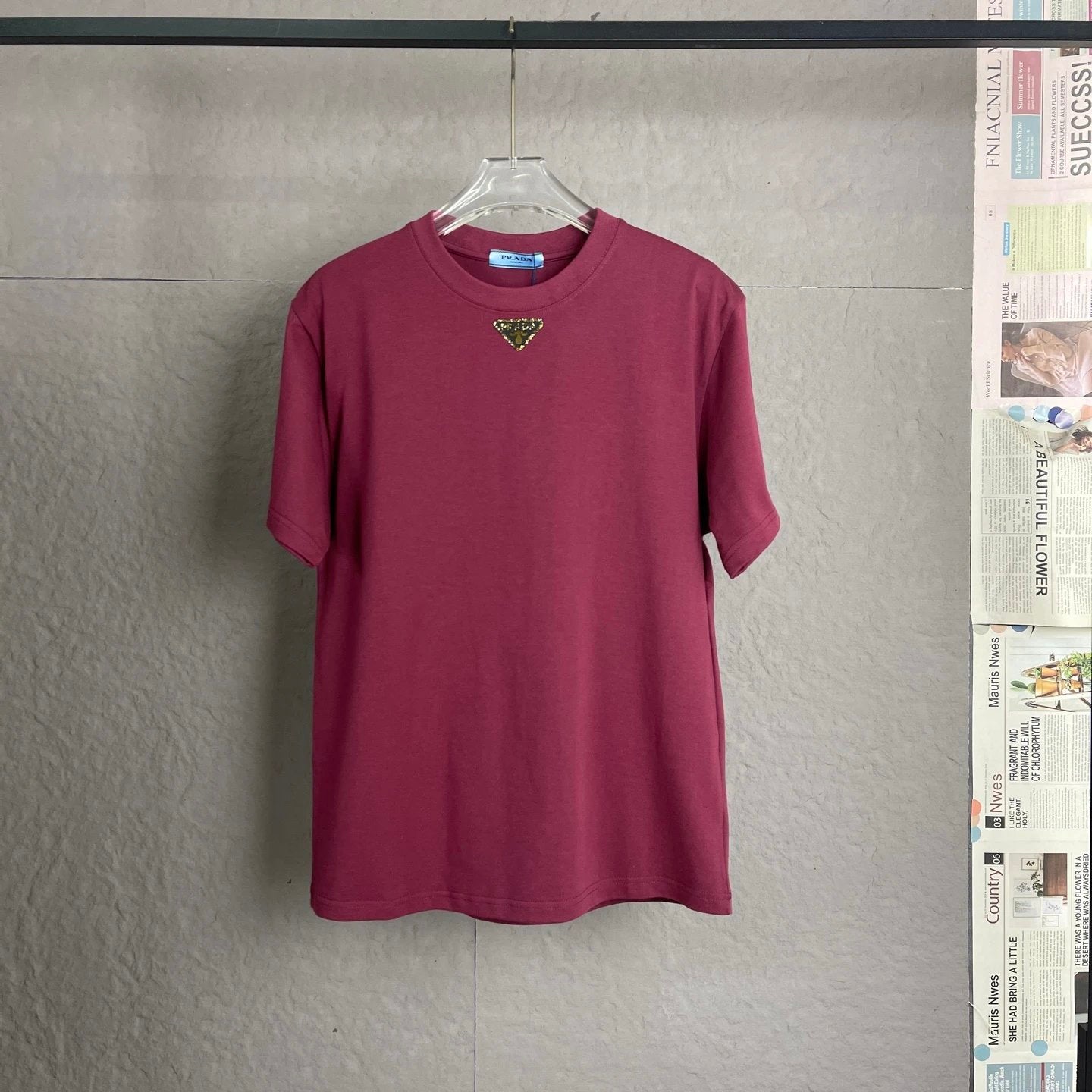 PRADA T-shirt Front Triangle Logo Letter Rhinestone logo round Neck Short Sleeve25ss New Pure Cotton Unisex Style T T-shirt OS Loose Fit Base Shirt Top Half Sleeve T-Shirt
