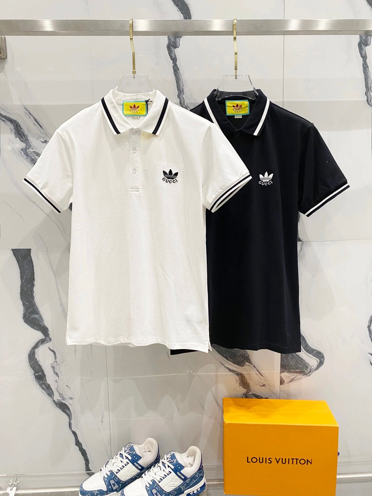 Gucci T-shirt Four-leaf Clover Collaboration Embroidery LOGO Letters POLO Short Sleeve Turn-down Collar Shirt Unisex Summer Solid Color Loose Fit T Business Commuter Short Sleeve Shirt Plus Size T-Shirt