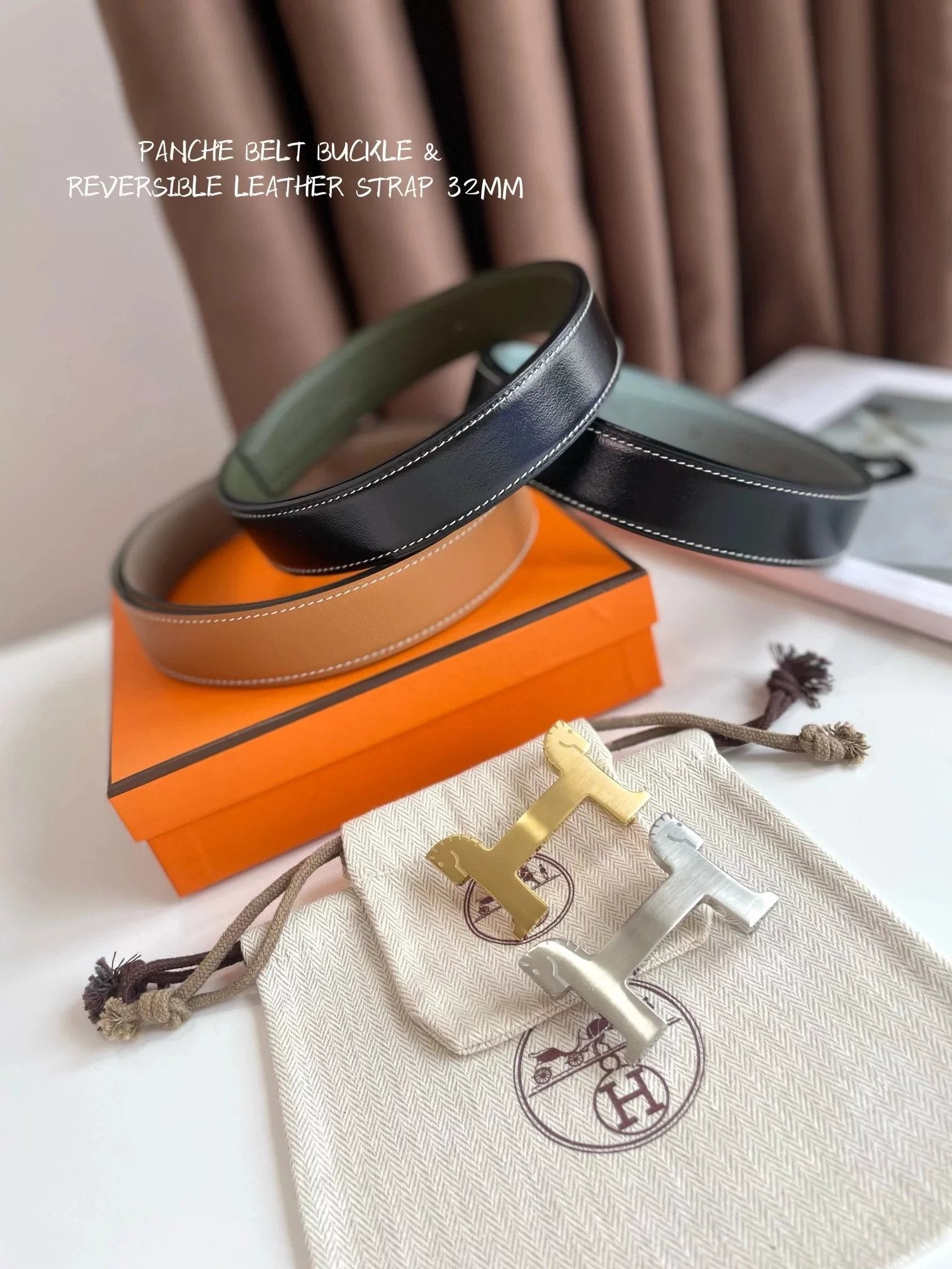 Hermes Belt Top version 【New products in stock】Genuine Leather Belt Business Casual Unisex H Buckle Belt Double-Sided Available Pant Belt32mm