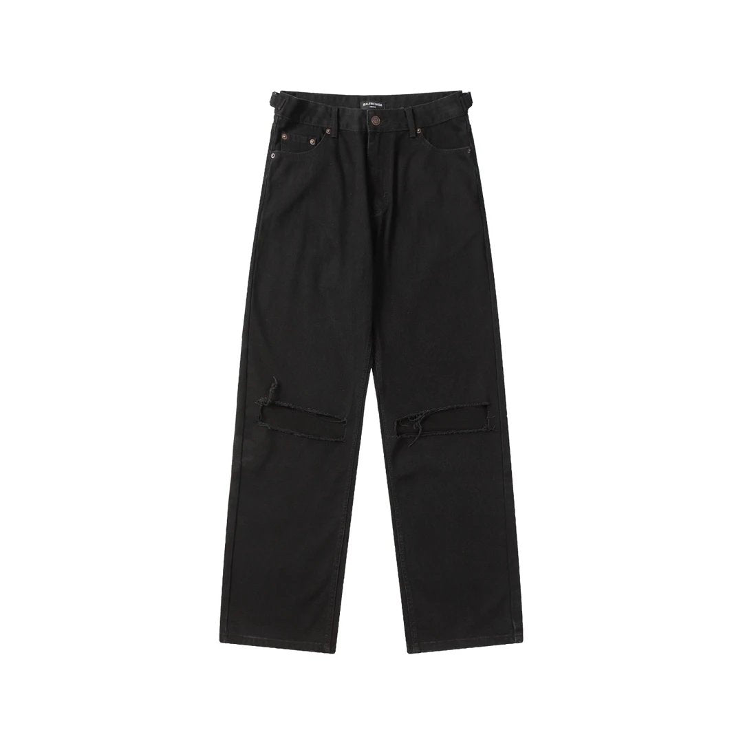 Balenciaga Sweatpants Thickened Mid-Waist Ripped Straight-Leg Jeans Casual Pants Wide-Leg Pants High-Waist Pants Unisex24ss Autumn and Winter New Products