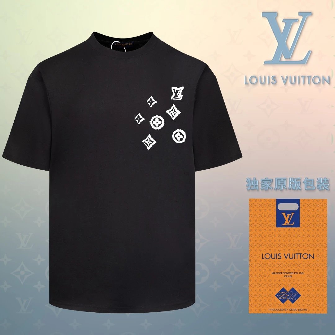 Louis Vuitton LV T-shirt 3D Unique Chest Design LOGO Printed round Neck Short Sleeve25ss New Pure Cotton Unisex Style T T-shirt OS Loose Fit Base Shirt Short Sleeve Top T-Shirt
