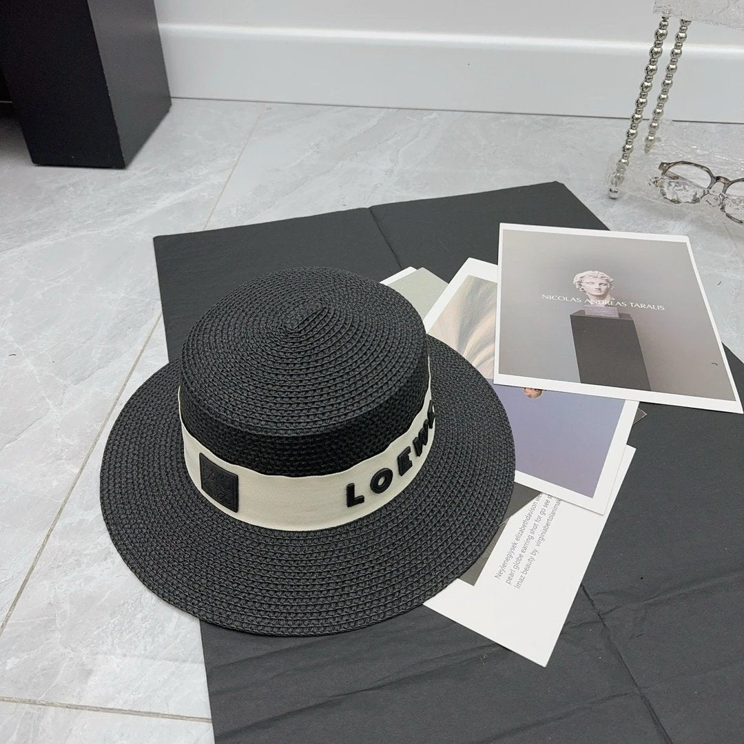 LOEWE Hat Letter Stickers logo Fisherman Hat Casual Sun Protection Plain Face Covering Sunshade Outdoor UV Protection Versatile Flat Top Bucket Hat