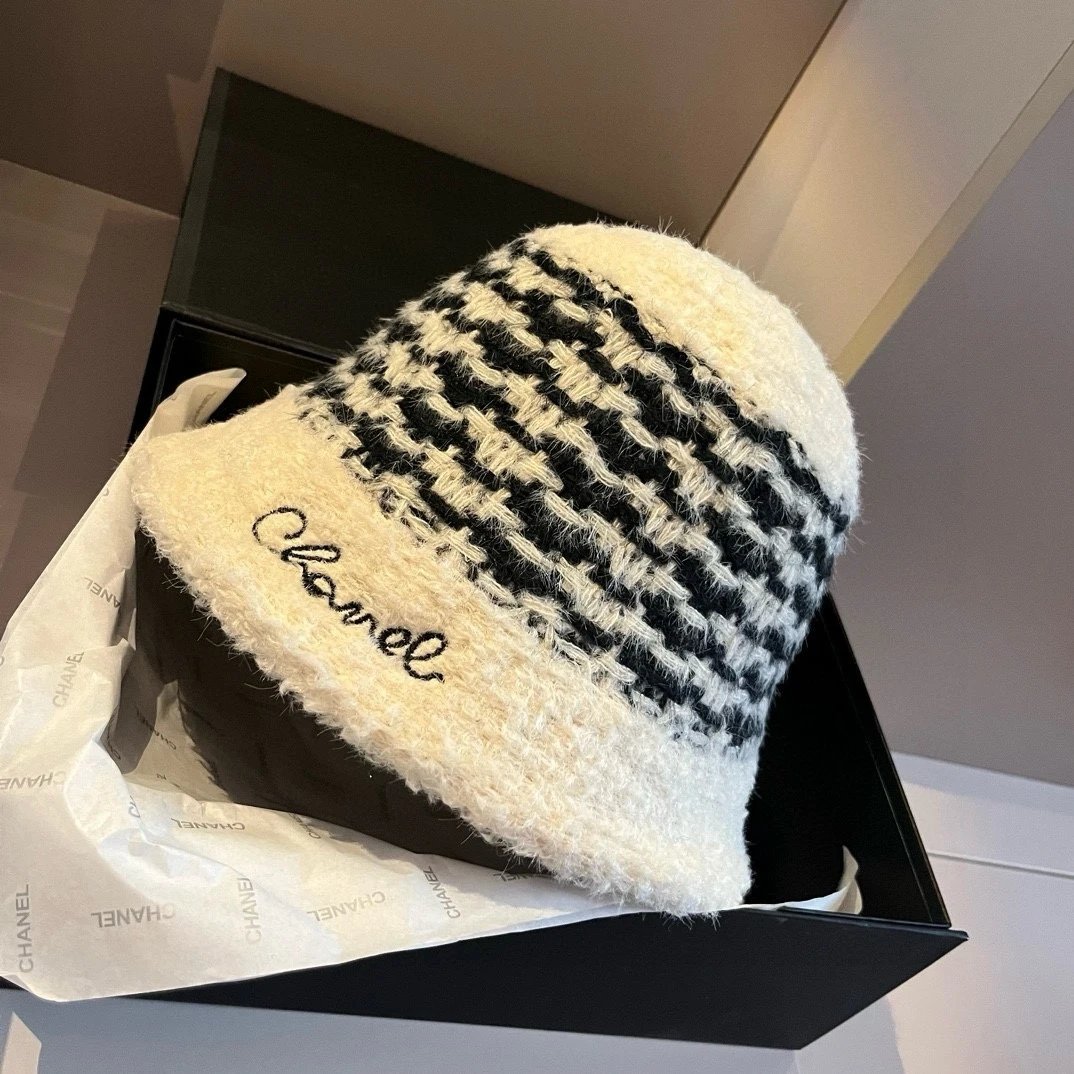 Chanel Hat Casual Hat High Quality Fashion Fashion Brand New Fashion All-Match Lamb Wool Bucket Hat,57cm Head Circumference