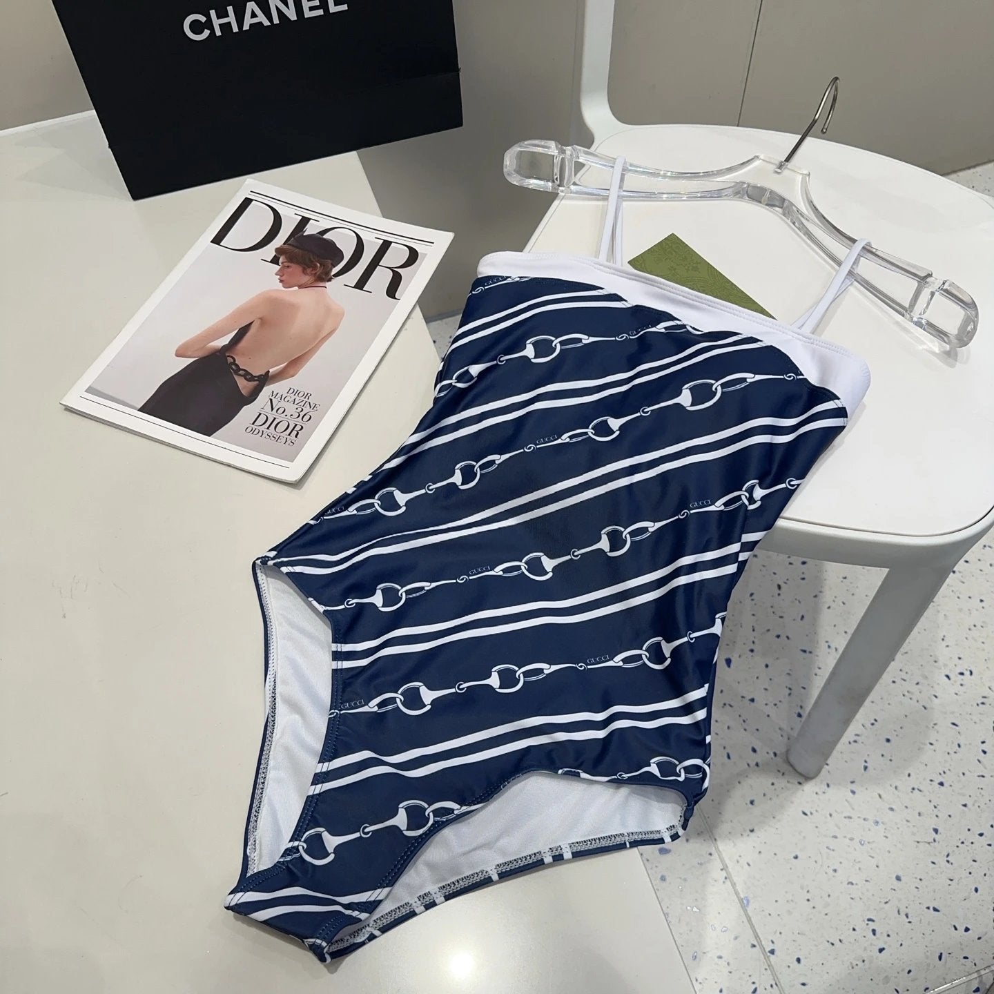Gucci Swimsuit Full Print Letter Bikini Swimsuit Sexy Small Chest Gathered Beach Pool Vacation Hot Spring Backless White Women's Swimwear