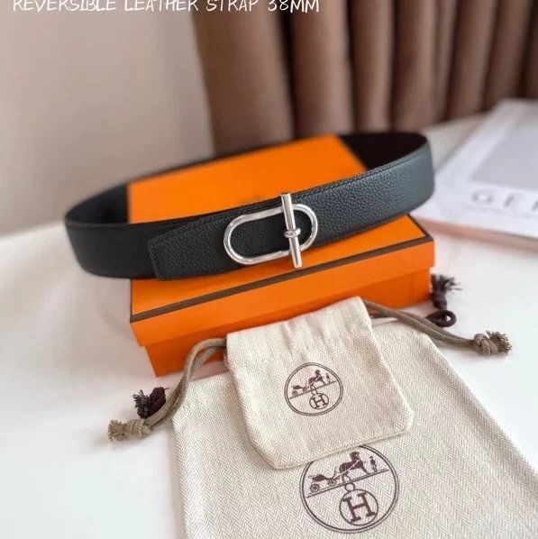 Hermes Belt Top version 【Products in stock new】Belt Men's Leather Belt Double-Sided Available Smooth Buckle Business Casual Belt38MM