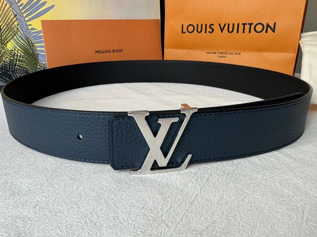Louis Vuitton LV Belt Top version The Most New Belt4.0cm Men's Belt Metal Buckle Men's Leather Belt with Classic Chessboard Plaid Belt with Genuine Goods Packaging