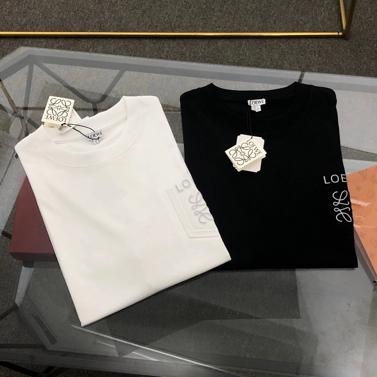 LOEWE T-shirt Chest Letter Print logo round Neck Short Sleeve25ss New Pure Cotton Unisex Style T Casual T-Shirt Base Layer Shirt OS Loose Fit Half Sleeve Top Plus Size
