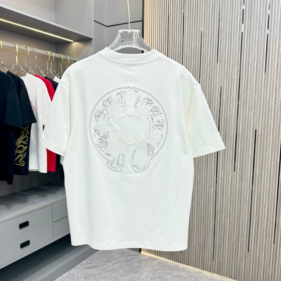 Chrome Hearts T-shirt Horseshoe Embroidery Patch logo round Neck Short Sleeve25ss New Pure Cotton Unisex Style T T-shirt OS Loose Fit Base Shirt Short Sleeve T-Shirt Top