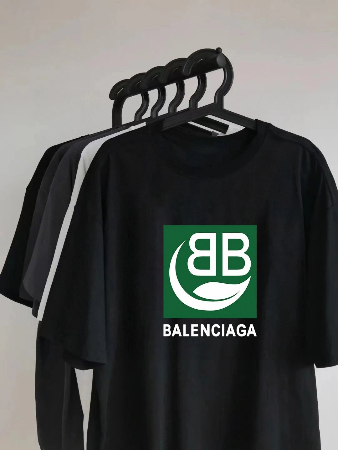 Balenciaga T-shirt Classic Green Double Chest B Letter Printing logo round Neck Short Sleeve25ss New Pure Cotton Unisex Style T T-shirt OS Loose Fit Base Shirt Top Half Sleeve T-Shirt