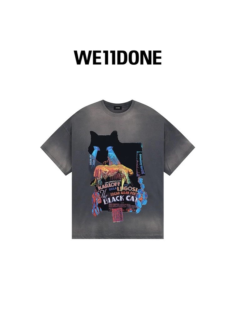 We11done T-shirt Top Version Neutral Men's and Women's Same Cat Pattern Gradient Design Short Sleeve Printing T T-shirt