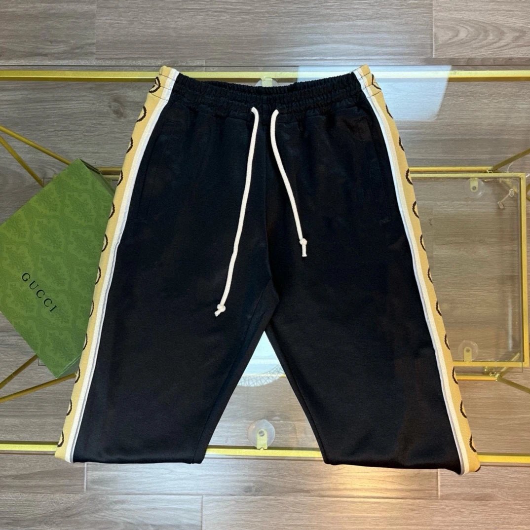 Gucci Sweatpants Double Side G Reflective Woven Tape Trousers Casual Pants All-Match Sweatpants Men and Women Same Style Ankle Banded Pants Drawstring Trousers with an Elasticated Waist Sport Pants Suit【Matching Top】