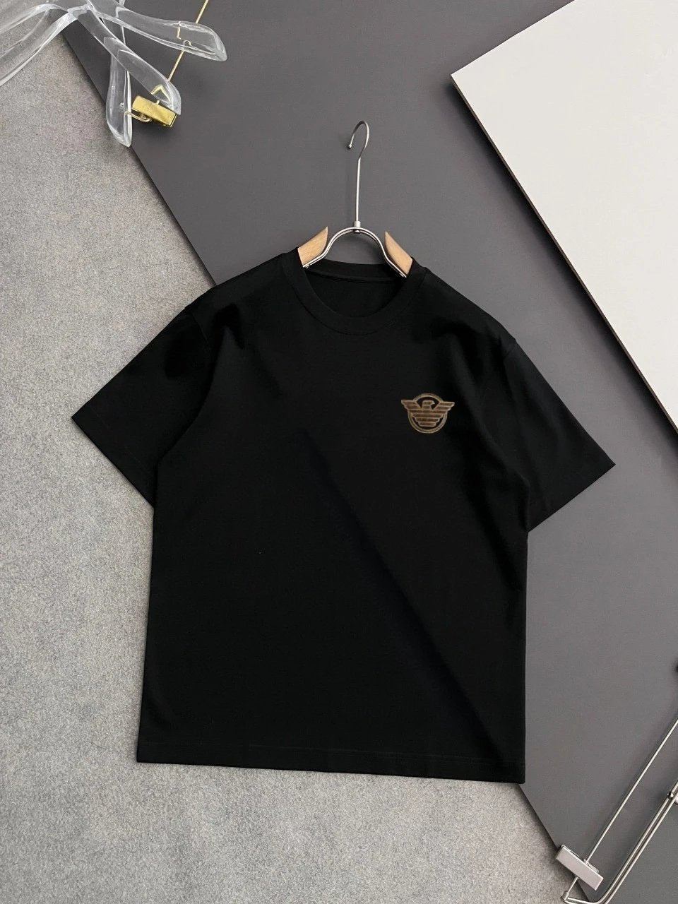 Armani T-shirt Chest Brand Embroidery logo round Neck Short Sleeve25ss New Pure Cotton Unisex Style T T-shirt OS Loose Fit Base Shirt Top Half Sleeve T-Shirt
