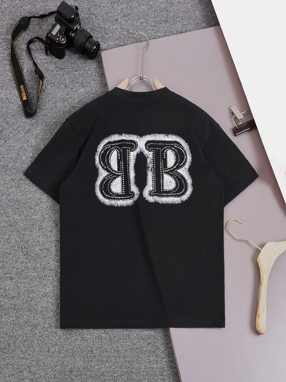 Balenciaga T-shirt Double B Dot Screen Printing Hot Stamping logo round Neck Short Sleeve25ss New Pure Cotton Unisex Style T T-shirt Base Shirt Tee Shirt OS Loose design