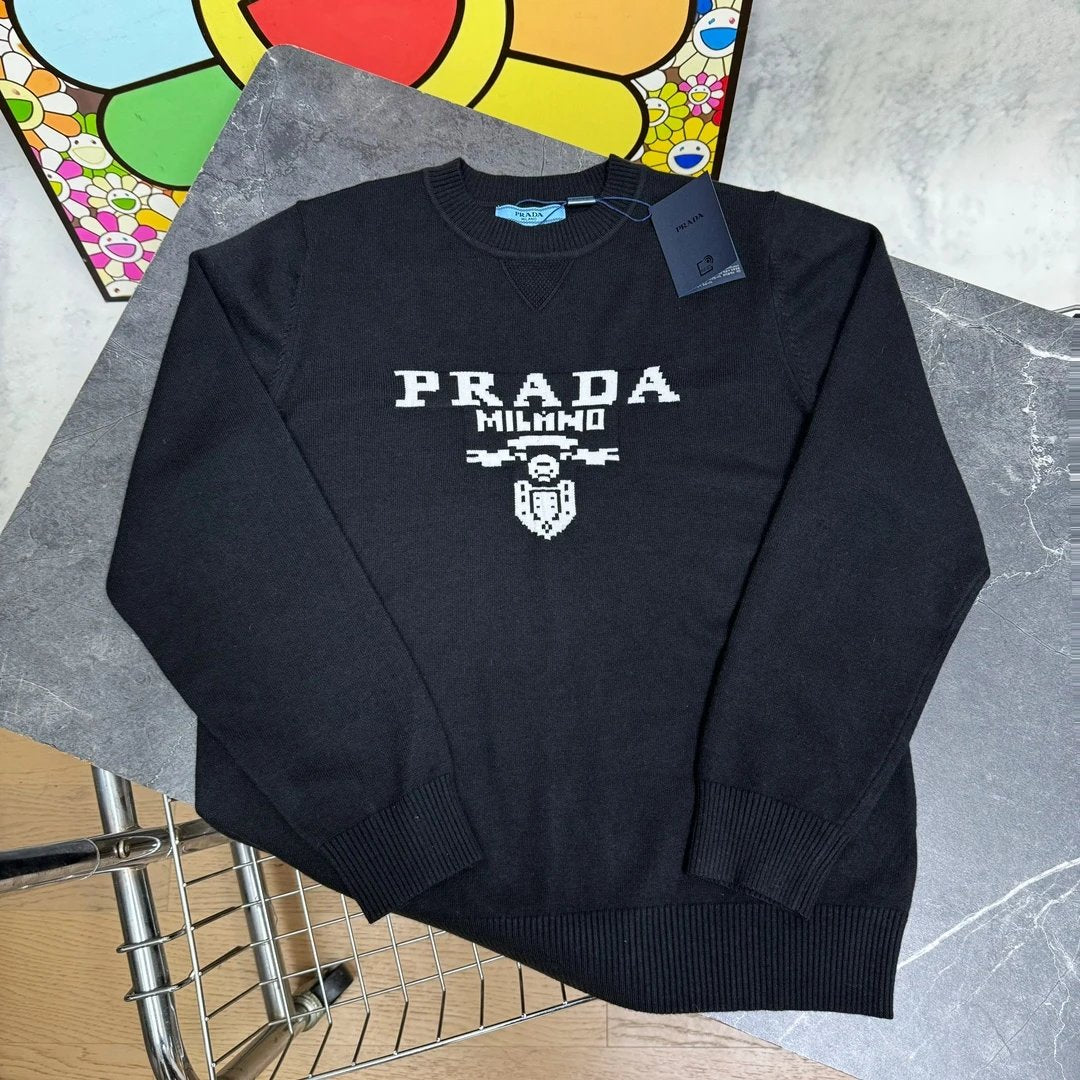 PRADA Sweater Letter Logo Knit Sweater Casual Loose Thickened Warm Pullover Sweater os Knitted Sweater Inner Layer Unisex Same Style24ss Autumn and Winter New Products