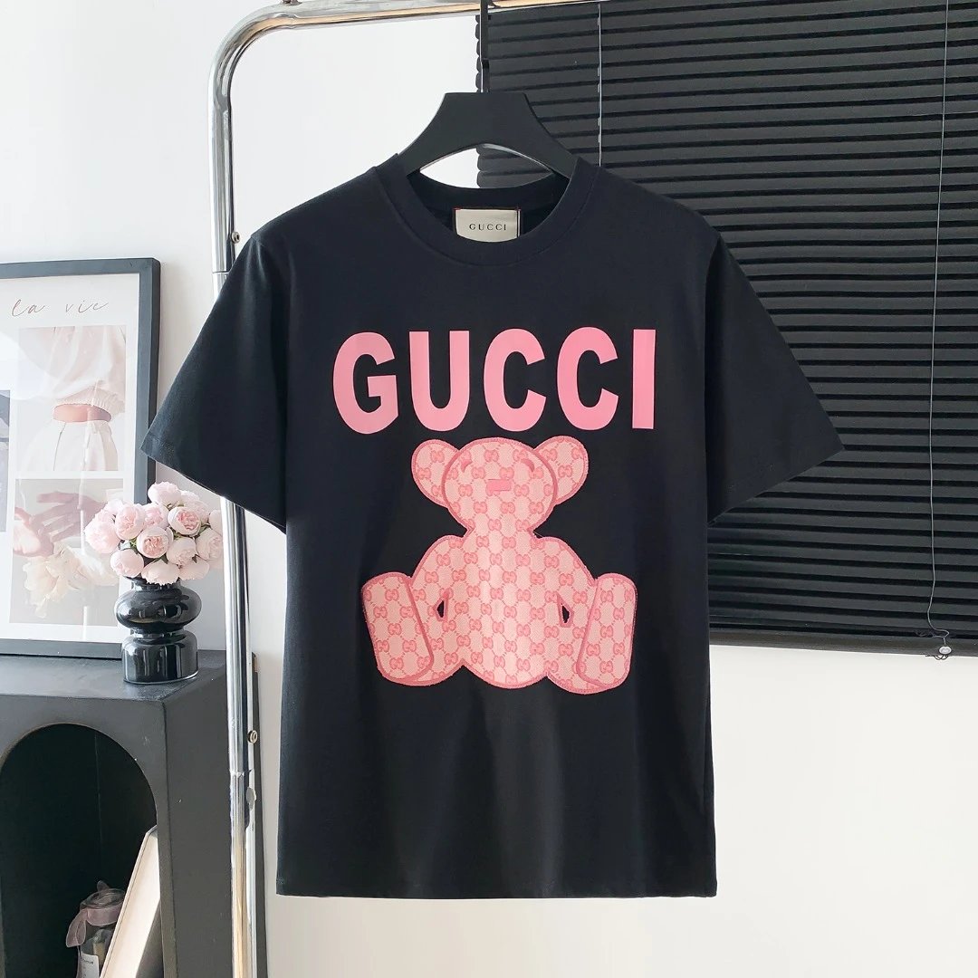 Gucci T-shirt Bear Embroidery on the Chest logo round Neck Short Sleeve25ss New Pure Cotton Unisex Style T T-shirt OS Loose Fit Base Shirt Half Sleeve T-Shirt Top Half Sleeve