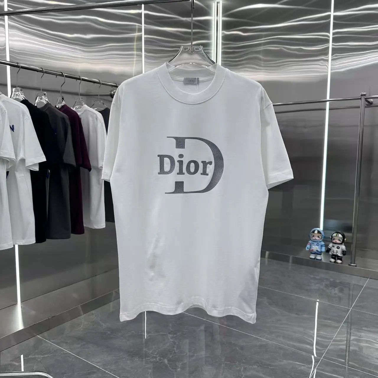 Dior T-shirt Chest Water Drop Ripple Embossing logo round Neck Short Sleeve25ss New pure cotton T Unisex T-Shirt OS Drop Shoulder Loose Fit Base Shirt Top T-Shirt Short Sleeve
