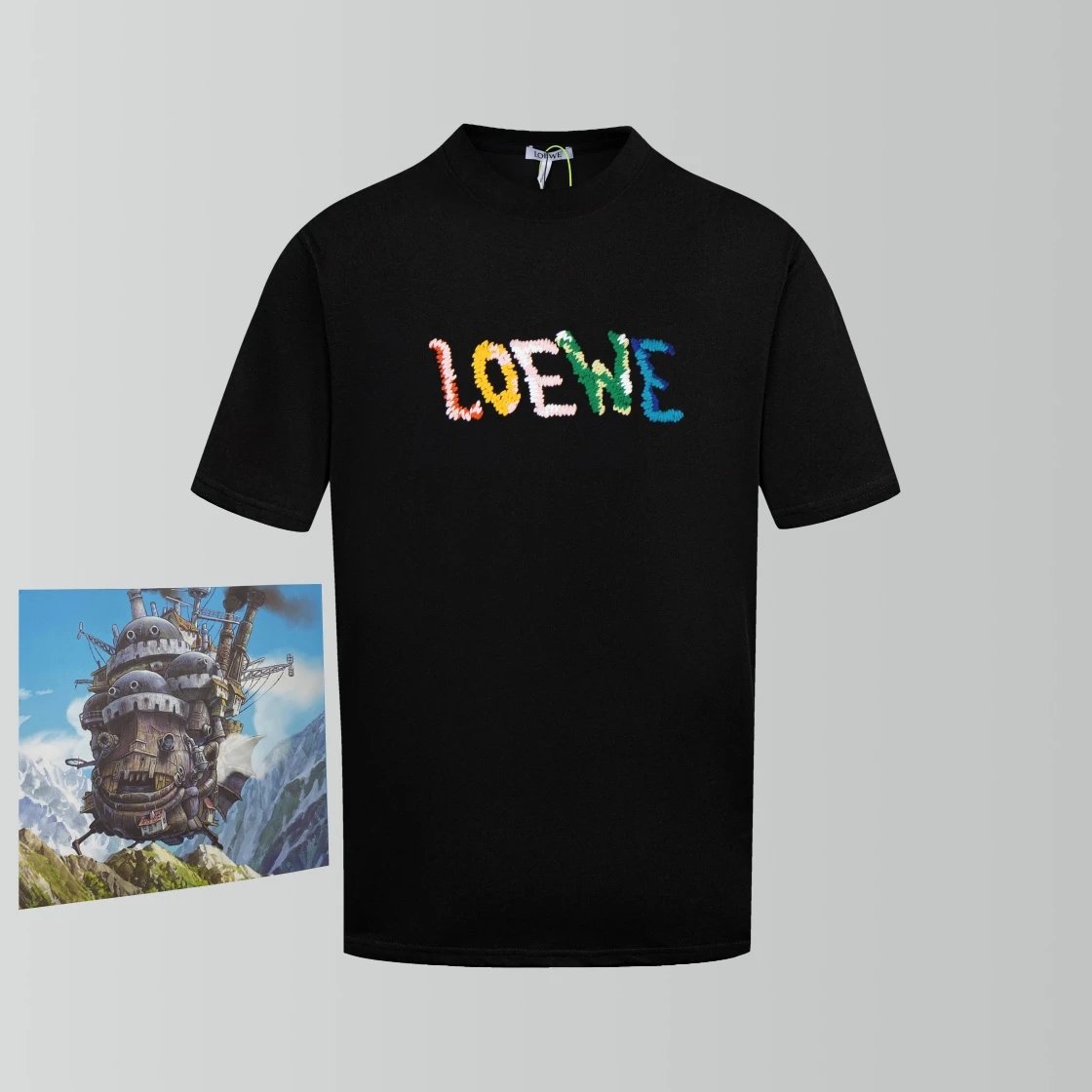 LOEWE T-shirt Colorful Graffiti Letter Embroidery on the Chest logo round Neck Short Sleeve25ss New pure cotton T Unisex T-Shirt OS Drop Shoulder Loose Fit Base Shirt Top T-Shirt Short Sleeve