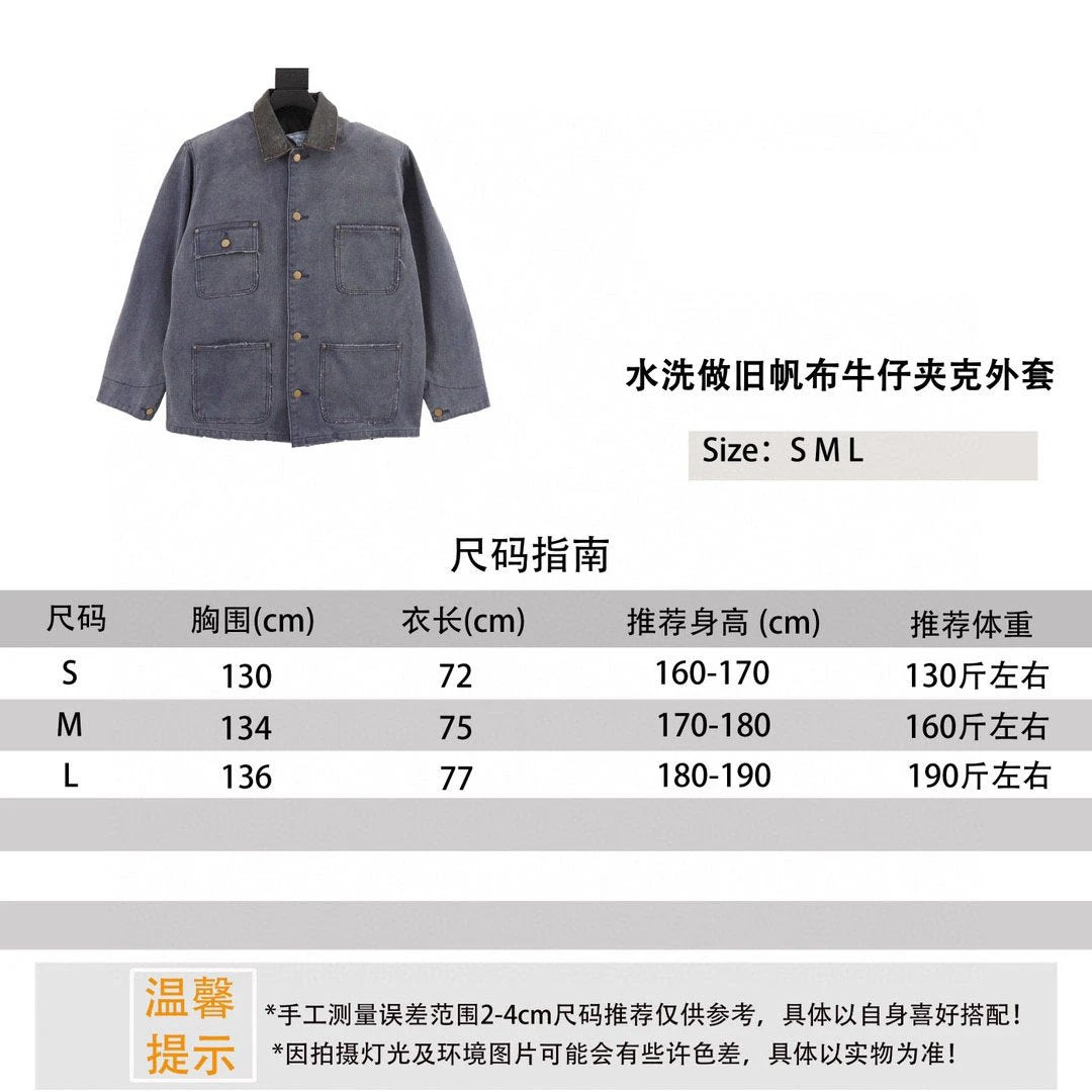 PRADA Jackets 24Fw Washed Old Canvas Denim Jacket Coat Same Style for Men and Women