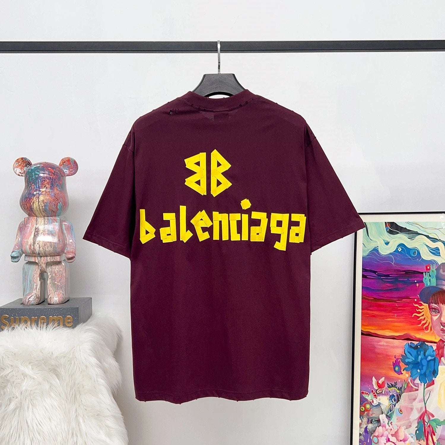 Balenciaga T-shirt Yellow Tape Print logo round Neck Short Sleeve25ss New Pure Cotton Unisex Style T T-shirt OS Loose Fit Base Shirt Top Half Sleeve T-Shirt