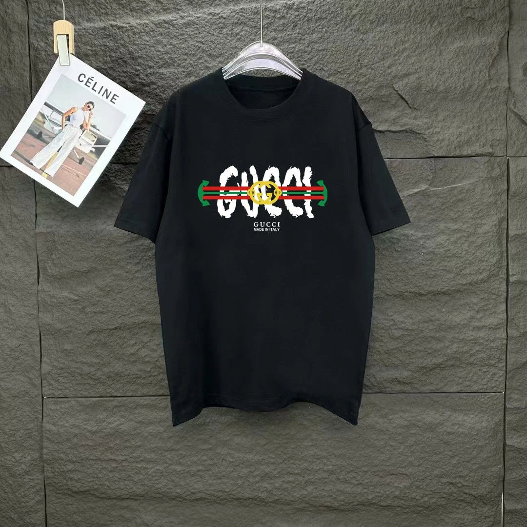 Gucci T-shirt Colorful Print on the Chest logo round Neck Short Sleeve25ss New Pure Cotton Unisex Style T T-shirt OS Loose Fit Base Shirt Half Sleeve T-Shirt Top Half Sleeve