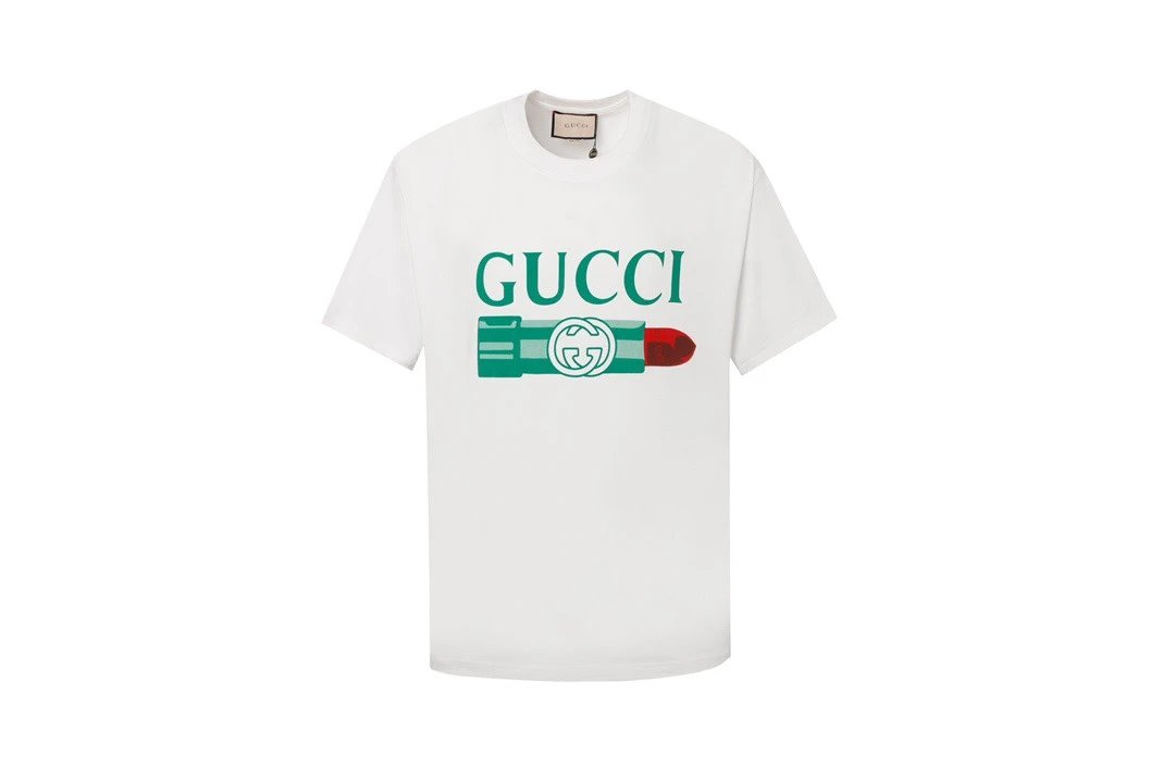 Gucci T-shirt Lipstick on the chest logo Round neck short-sleeve pure cotton T Unisex T-Shirt OS Loose Fit Base Shirt Summer New Casual Simple T-Shirt
