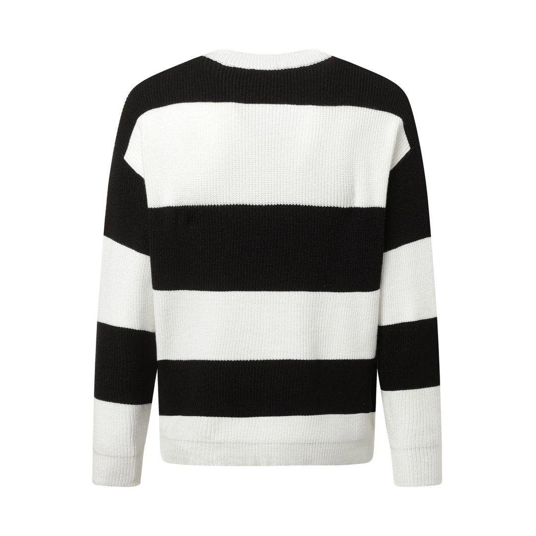 Celine Sweater Knitted Jacquard Striped Crew Neck Sweater Long Sleeve Pullover Thickened Lazy Style OS Loose Fit Unisex Knit Top Jacket Versatile Casual Wearable Inside and Outside