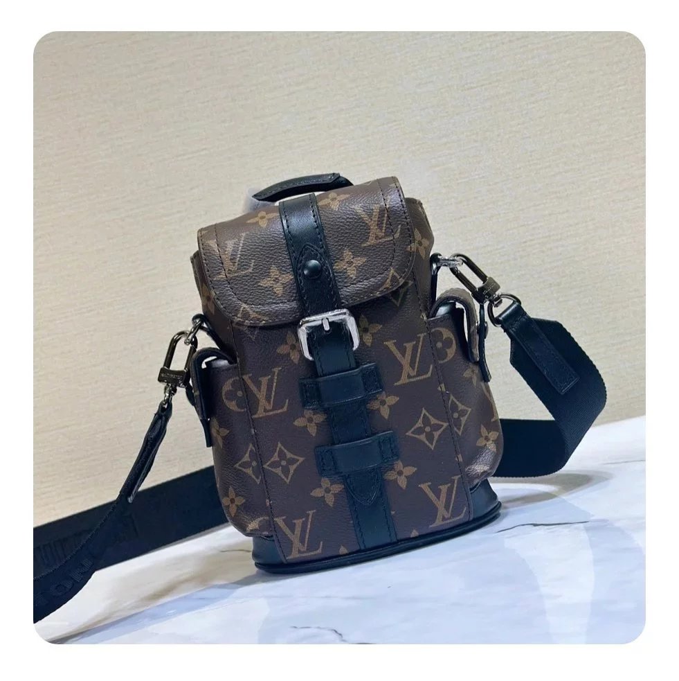 Louis Vuitton LV Men's Bag Top version New【Tax-Free Version】M82769Presbyopic Autumn and Winter New Men's Bag Black Flower Mini Backpack Style Crossbody Bag Men NanoChristopher Handbag Unisex Shoulder Bag Mini Handbag Chest Bag