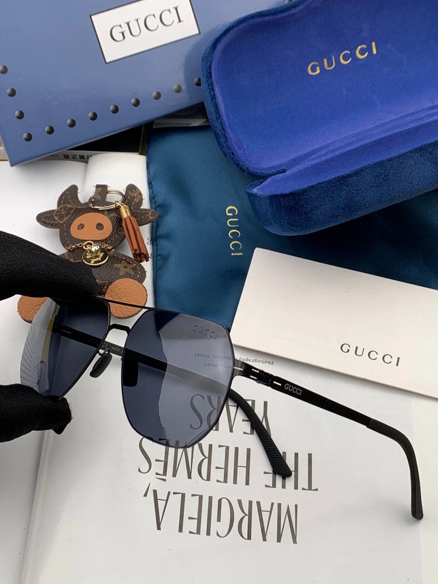 Gucci Sunglasses Polygonal Frame Sunglasses Slimming Non-Prescription Unisex Couple Style UV Protection Driving Beach Fishing25ss New Sports Casual Versatile