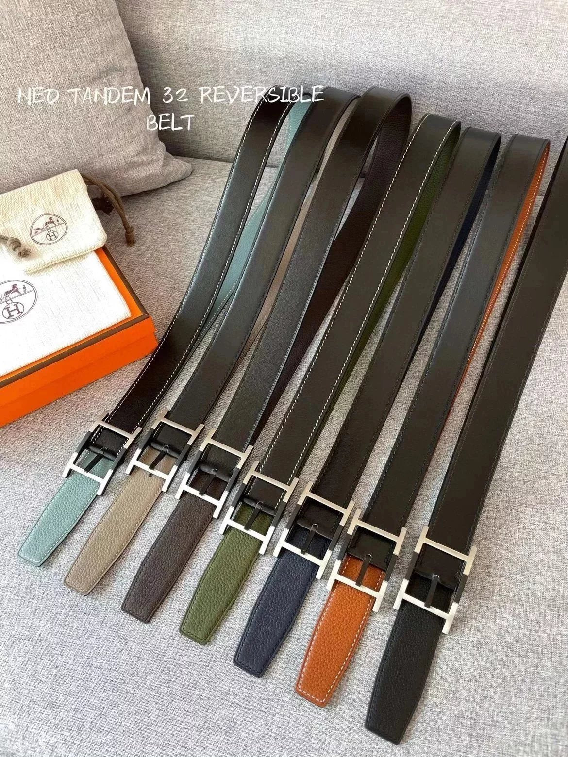 Hermes Belt Top version Men's and Women's Belt3.2cm Import togo Leather Can Be Used on Both Sides of the Belt Stainless Steel Hardware Men's Belt Pin Buckle H Belt Loop Business