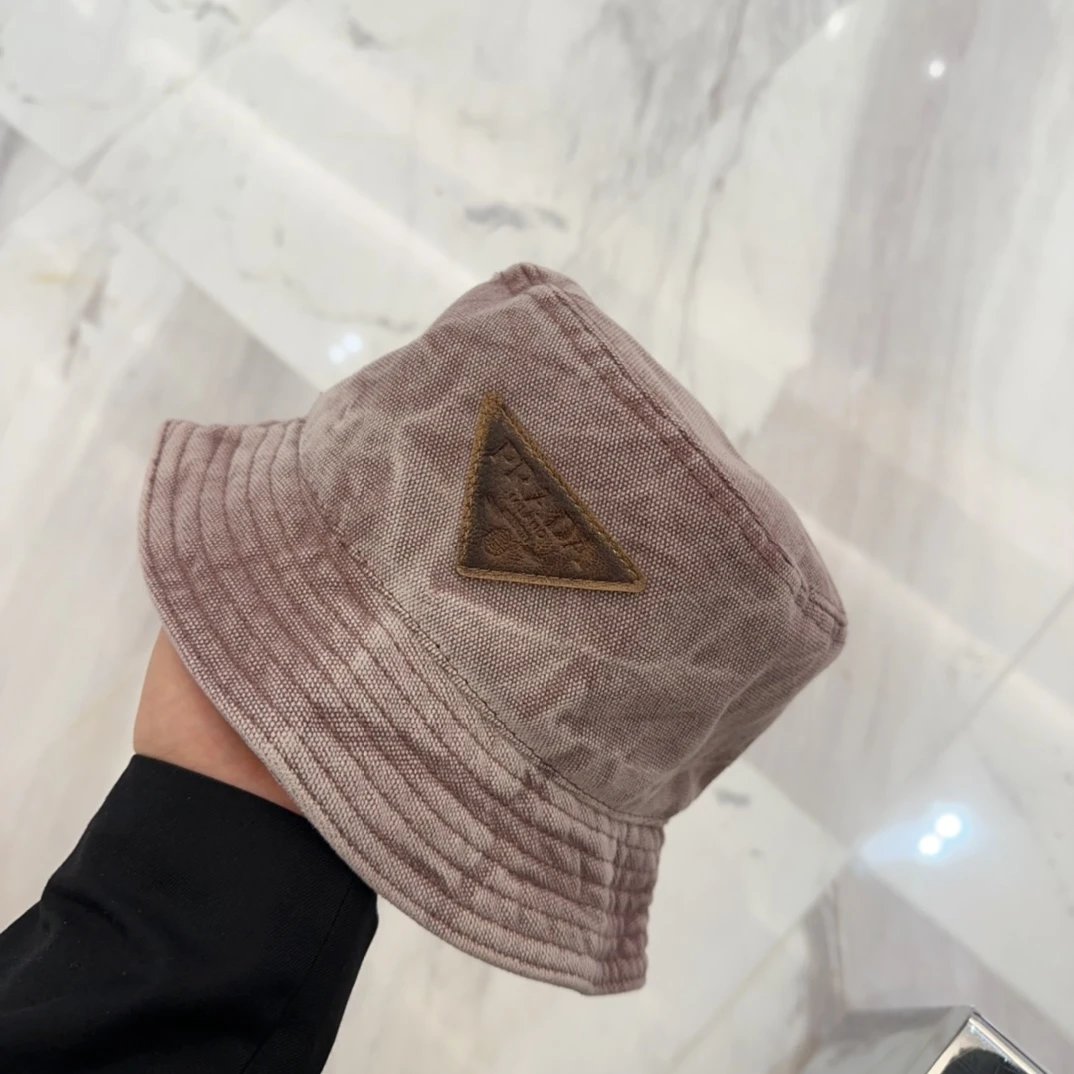 PRADA Hat Triangle Label Sticker logo Fisherman Hat Casual Sun Protection Face Covering UV Protection Outdoor Versatile Flat Top Bucket Hat