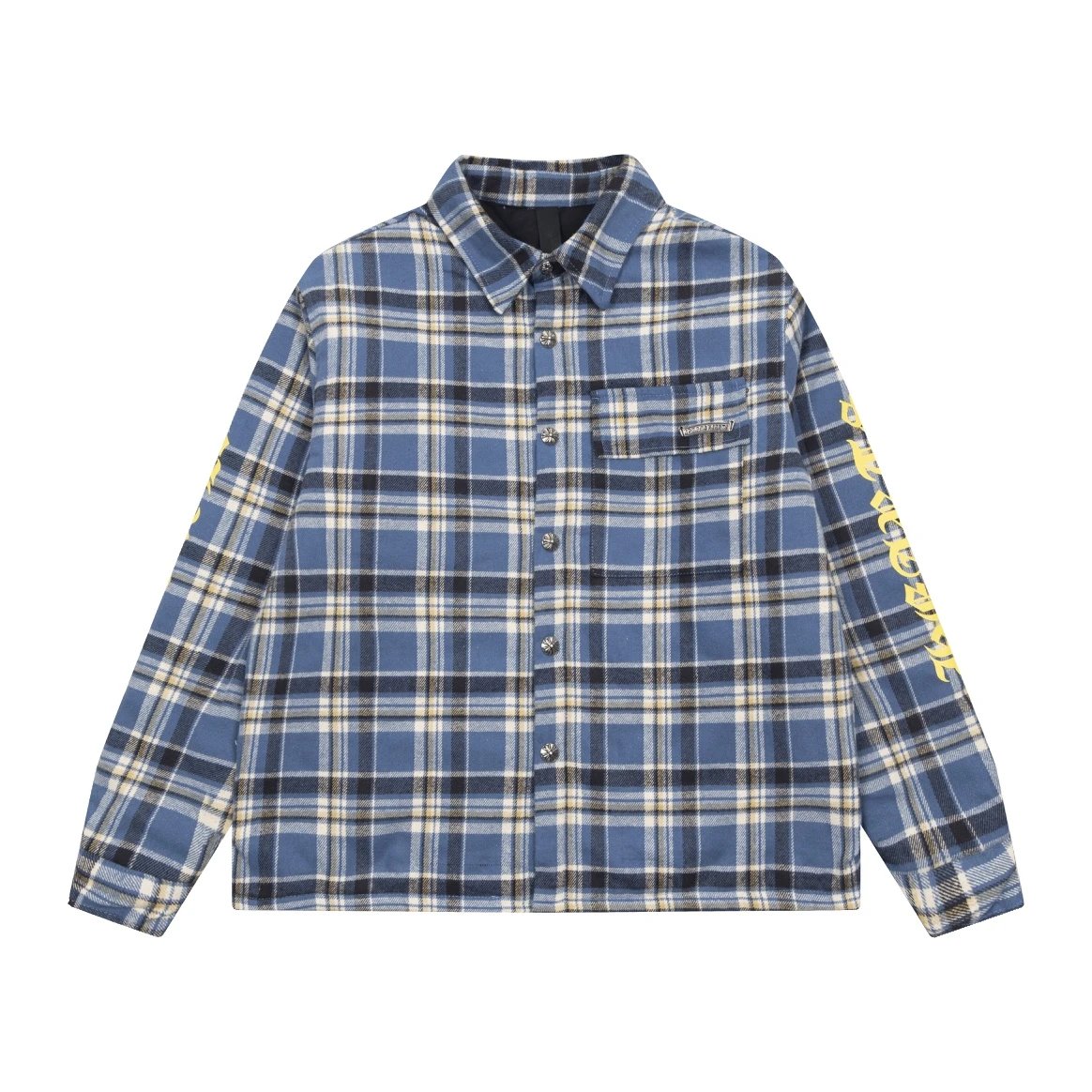 Chrome Hearts Shirt Plaid Silver Embellished Shirt Jacket Cotton Coat Unisex