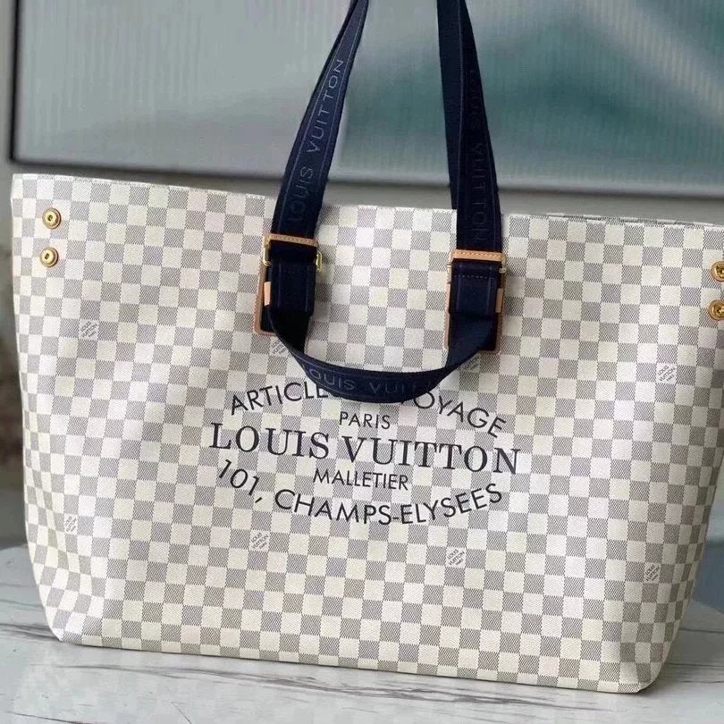 Louis Vuitton LV Women's Bag Top version 【Original Order in Stock】Cabas Tote Bag Shopping Bag Women's Bag2021New White Plaid Tote Bag Versatile Large Capacity Portable Shoulder Bag Stylish Bag Casual Underarm Women's Bag N41179