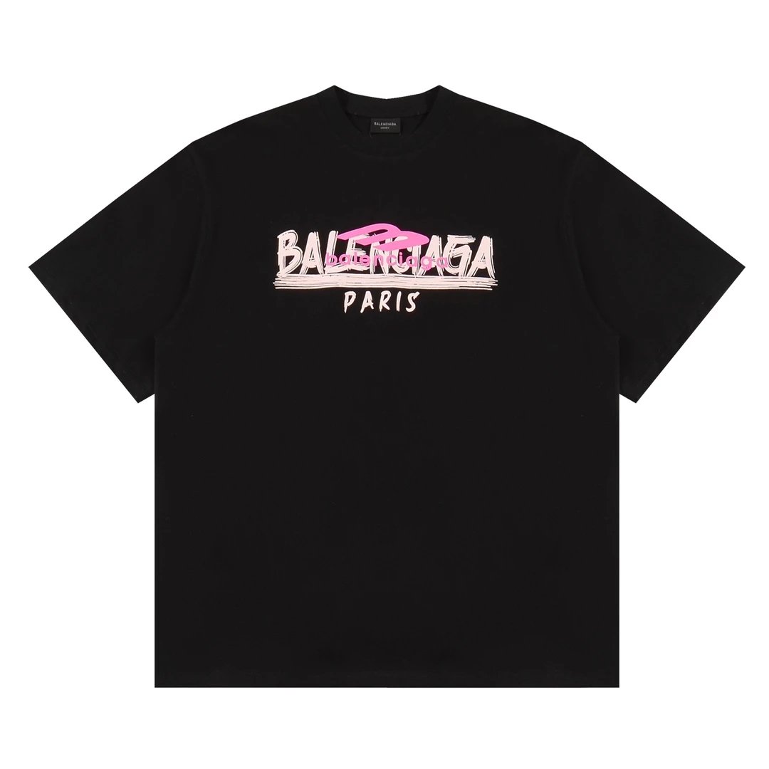 Balenciaga T-shirt Pink double print on the chest logo round Neck Short Sleeve25ss New pure cotton T Unisex T-Shirt OS Loose Fit Base Shirt Top Half Sleeve T-Shirt