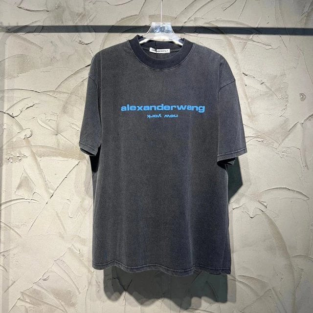 Alexander Wang T-shirt Top Version Spring and Summer Men's and Women's Foam Distressed Letters logo Short Sleeve T T-shirt
