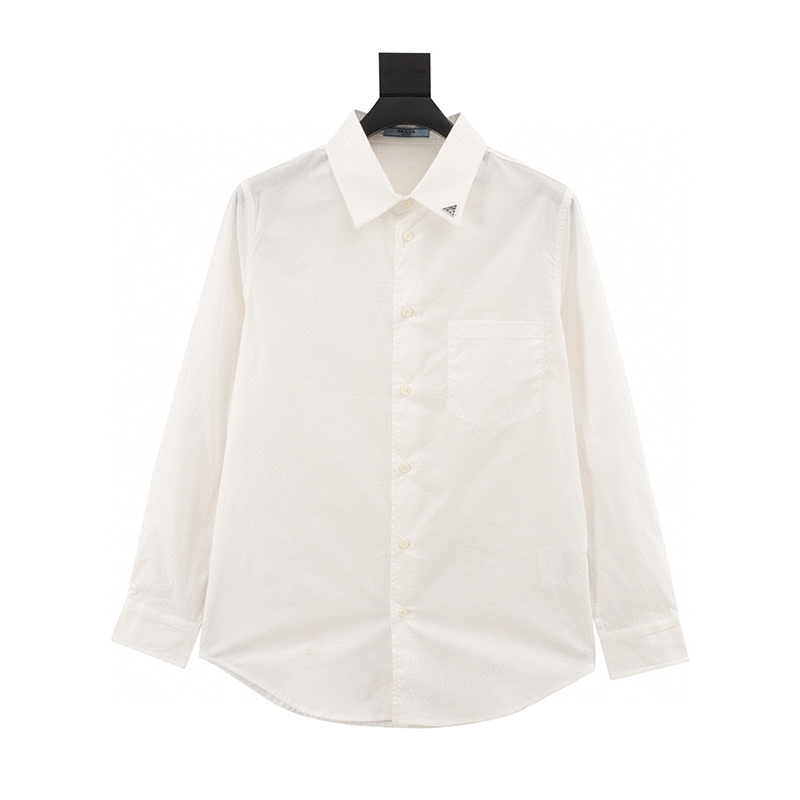 PRADA Shirt Collar Sign Metal Triangle Logo Long Sleeve Shirt Men and Women Same Style