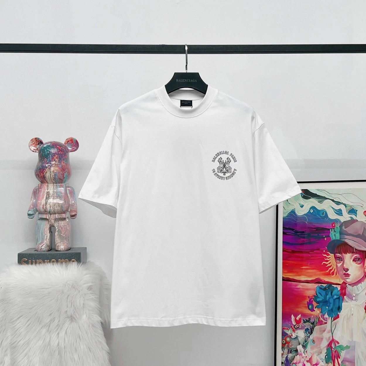 Balenciaga T-shirt Key Badge Print logo round Neck Short Sleeve25ss New Pure Cotton Unisex Style T T-shirt OS Loose Fit Base Shirt Top Half Sleeve T-Shirt
