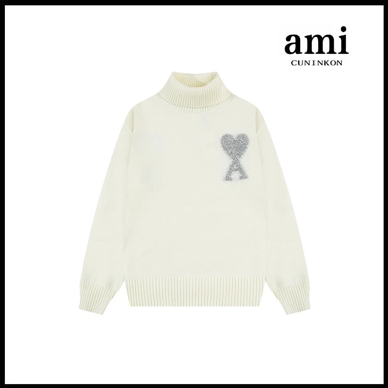 Ami Sweater Knitwear Classic round Neck Big Heart Jacquard Pullover Sweater Loose and Idle Sense Casual Couple Outfit-CY