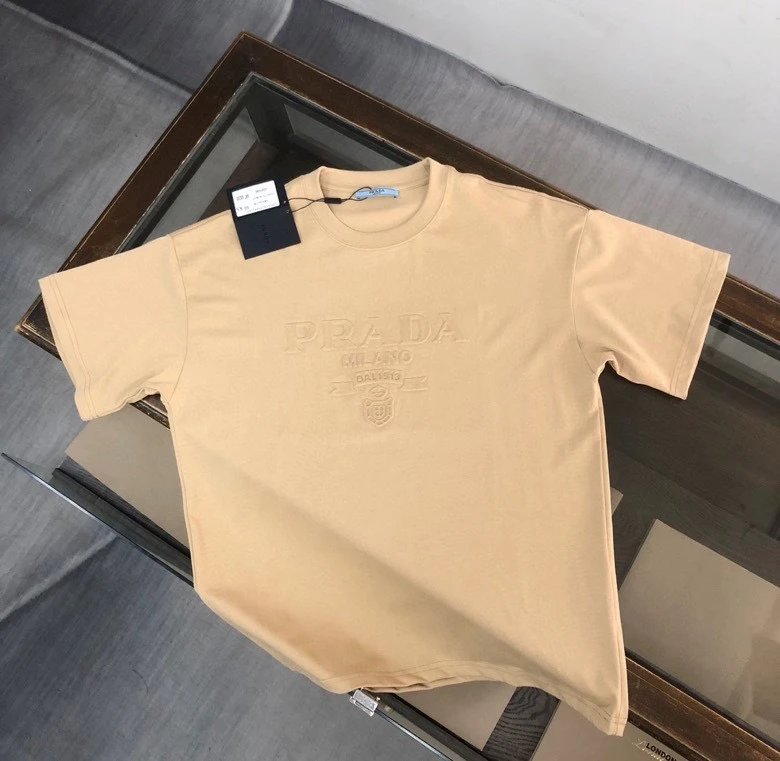 PRADA T-shirt Fully covered3D Hidden Pattern Embossed 3D Relief logo round Neck Short Sleeve25ss New pure cotton T Unisex T-Shirt OS Loose Fit Base Shirt Top Half Sleeve T-Shirt