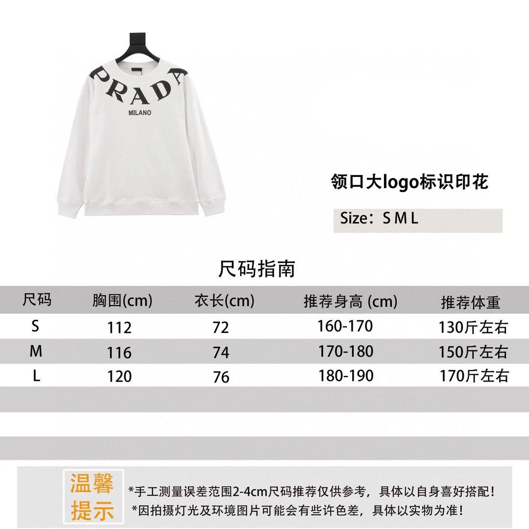 PRADA Hoodie Large Neckline logo Logo Printed Cotton round Neck Sweater for Men and Women