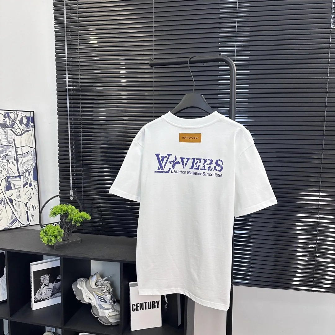 Louis Vuitton LV T-shirt Cityscape Digital Rhinestone Embroidery logo round Neck Short Sleeve25ss New Pure Cotton Unisex Style T Casual T-Shirt Base Layer Shirt OS Loose Fit Half Sleeve Top Plus Size