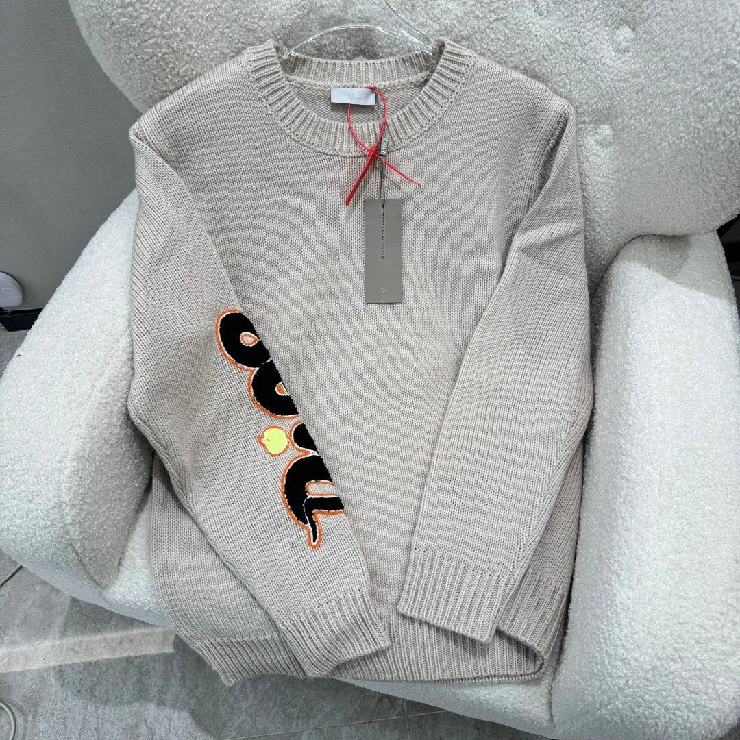 Dior Sweater Wool Blended Plain Weaving Knitting round Neck Sweater Long Sleeve Pullover Thickened Idle Style OS Loose Fit Casual Jacket for Men and Women, Versatile Inner Layer