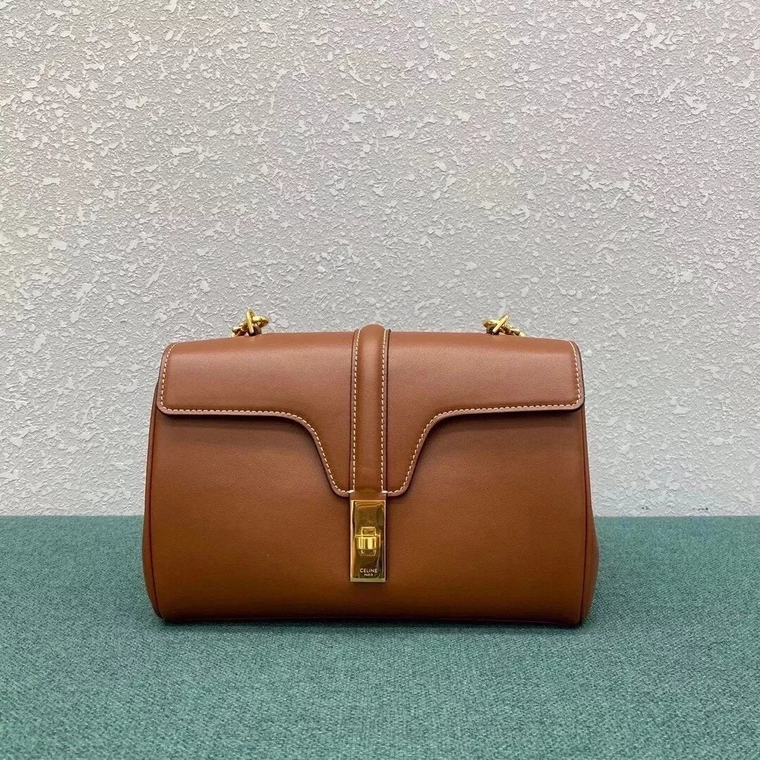 Celine women's bag Top version 【Kowloon Leather Original Leather】New teensoft16Handbag Small Size Wide Shoulder Strap Shoulder Messenger Bag Women's Messenger Bag Sun Yi Same Style Women Bag