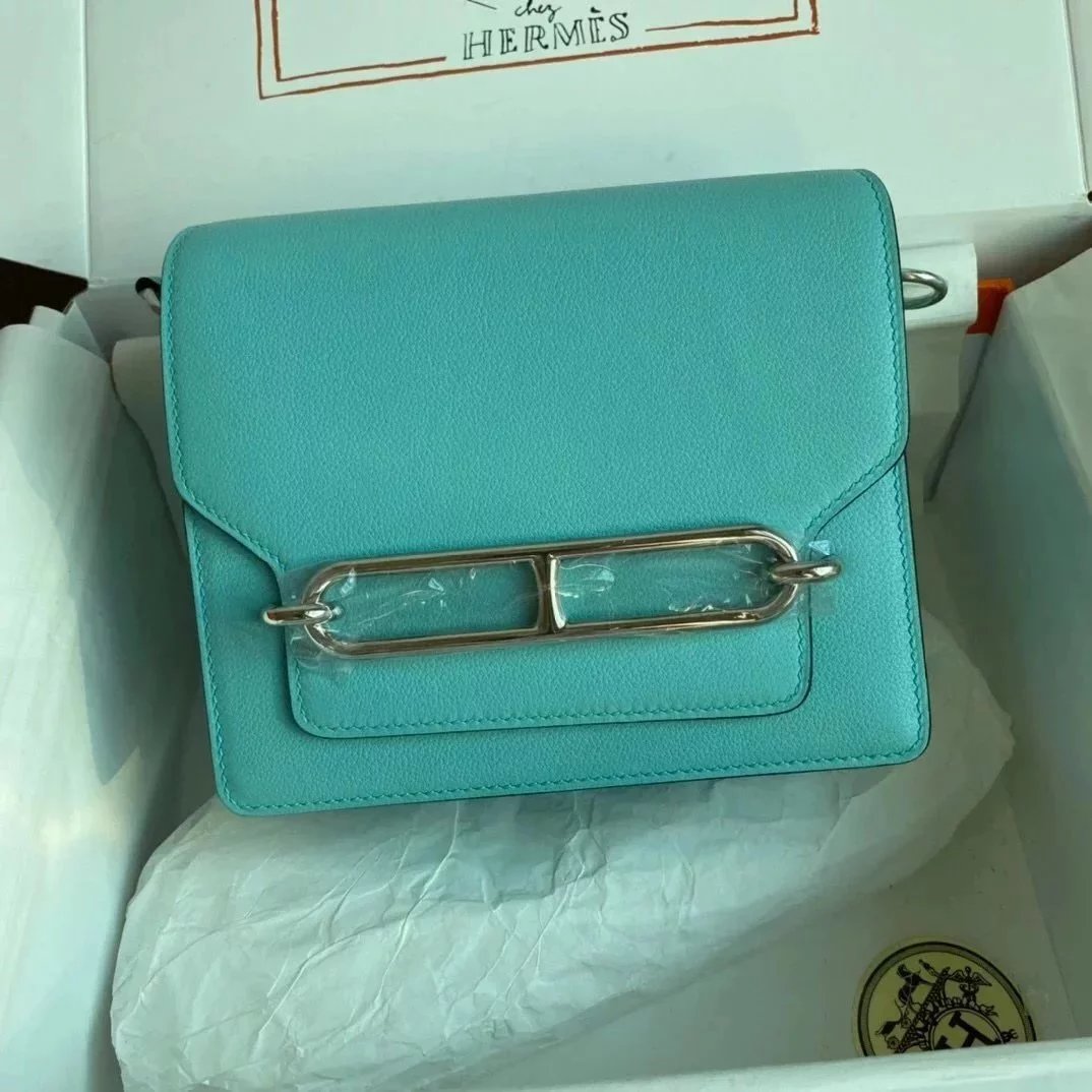 Hermes women's bag Top version Customized Real Shot Small Square Bag Pig Nose Bags Roulis19CMevercolor Leather Pig-Shaped Bun Gold Buckle Silver Buckle Flap Shoulder Messenger Bag Yang Mi Same Style Women Bag